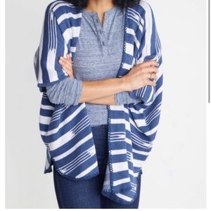 Marine Layer Poncho Wrap White Blue Sweater Stripe Cardigan XS/S